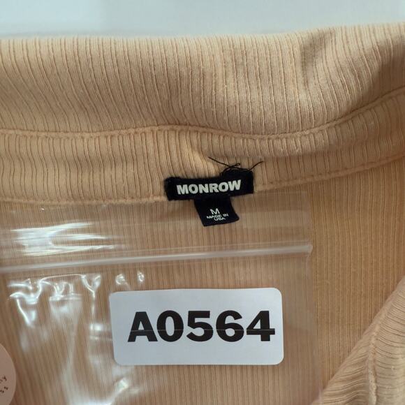 Monrow M Womens Rib Polo Henley Desert Mist Collared Short Sleeve 90s - Picture 4 of 9